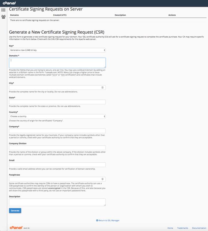 cPanel CSR form. cPanel CSR form.