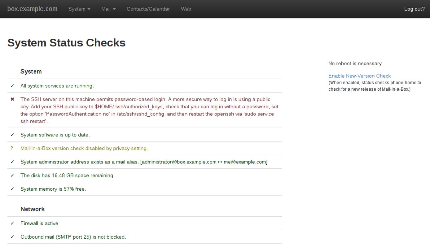 Mail-in-a-Box Control Panel - System Status Checks Mail-in-a-Box Control Panel - System Status Checks
