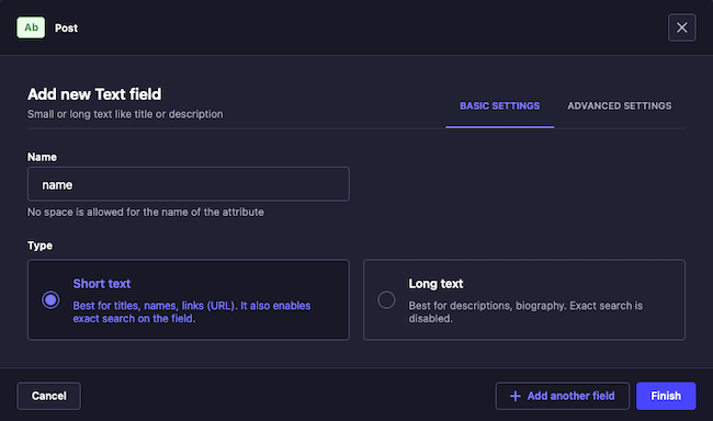 Strapi content builder, adding a field for the Post collection